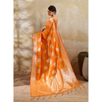 Generic Women's Silk Blend Printed Saree With Unstitched Blouse 5.5Mtr (Orange)