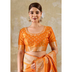 Generic Women's Silk Blend Printed Saree With Unstitched Blouse 5.5Mtr (Orange)