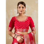 Generic Women's Silk Blend Printed Saree With Unstitched Blouse 5.5Mtr (Red)