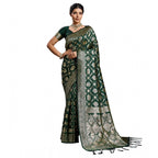 Generic Women's Silk Blend Printed Saree With Unstitched Blouse 5.5Mtr (Bottel Green)
