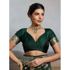 Generic Women's Silk Blend Printed Saree With Unstitched Blouse 5.5Mtr (Bottel Green)