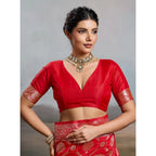 Generic Women's Silk Blend Printed Saree With Unstitched Blouse 5.5Mtr (Red)
