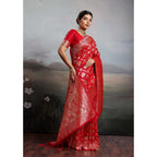 Generic Women's Silk Blend Printed Saree With Unstitched Blouse 5.5Mtr (Red)