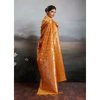Generic Women's Silk Blend Printed Saree With Unstitched Blouse 5.5Mtr (Orange)
