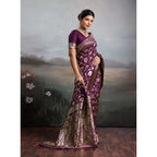 Generic Women's Silk Blend Printed Saree With Unstitched Blouse 5.5Mtr (Wine)