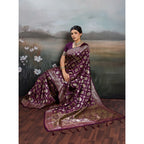Generic Women's Silk Blend Printed Saree With Unstitched Blouse 5.5Mtr (Wine)