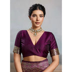 Generic Women's Silk Blend Printed Saree With Unstitched Blouse 5.5Mtr (Wine)