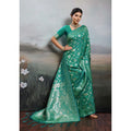 Generic Women's Silk Blend Printed Saree With Unstitched Blouse 5.5Mtr (Rama Green)