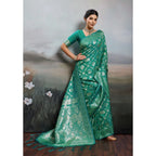 Generic Women's Silk Blend Printed Saree With Unstitched Blouse 5.5Mtr (Rama Green)
