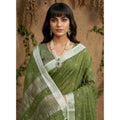 Generic Women's Linen Cotton Printed Saree With Unstitched Blouse 5.5Mtr (Green)