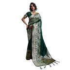 Generic Women's Silk Blend Printed Saree With Unstitched Blouse 5.5Mtr (Dark Green)