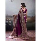 Generic Women's Silk Blend Printed Saree With Unstitched Blouse 5.5Mtr (Wine)