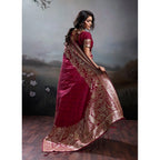 Generic Women's Silk Blend Printed Saree With Unstitched Blouse 5.5Mtr (Maroon)