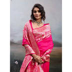 Generic Women's Silk Blend Printed Saree With Unstitched Blouse 5.5Mtr (Pink)