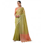Generic Women's Tissue Silk Solid Saree With Unstitched Blouse 5.5Mtr (Green)