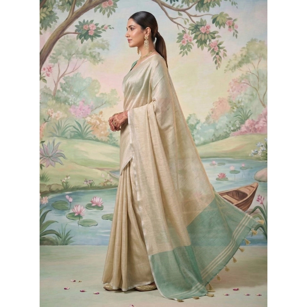 Generic Women's Tissue Silk Solid Saree With Unstitched Blouse 5.5Mtr (Beige)