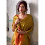 Generic Women's Tissue Silk Solid Saree With Unstitched Blouse 5.5Mtr (Mustard)