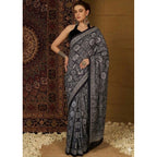 Generic Women's Crepe Printed Saree With Unstitched Blouse 5.5Mtr (Black)