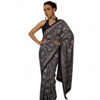 Generic Women's Crepe Printed Saree With Unstitched Blouse 5.5Mtr (Black)