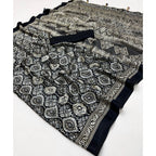 Generic Women's Crepe Printed Saree With Unstitched Blouse 5.5Mtr (Black)