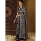Generic Women's Crepe Printed Saree With Unstitched Blouse 5.5Mtr (Black)