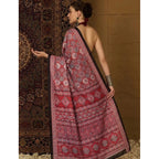 Generic Women's Crepe Printed Saree With Unstitched Blouse 5.5Mtr (Maroon)