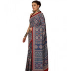 Generic Women's Crepe Printed Saree With Unstitched Blouse 5.5Mtr (Navy Blue)