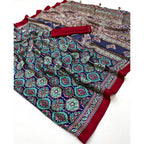 Generic Women's Crepe Printed Saree With Unstitched Blouse 5.5Mtr (Navy Blue)