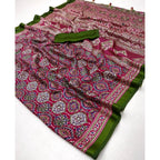 Generic Women's Crepe Printed Saree With Unstitched Blouse 5.5Mtr (Pink)