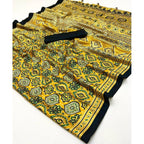 Generic Women's Crepe Printed Saree With Unstitched Blouse 5.5Mtr (Yellow)