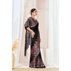 Generic Women's Crepe Printed Saree With Unstitched Blouse 5.5Mtr (Black)