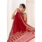 Generic Women's Crepe Printed Saree With Unstitched Blouse 5.5Mtr (Maroon)
