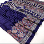 Generic Women's Crepe Printed Saree With Unstitched Blouse 5.5Mtr (Navy Blue)