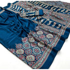 Generic Women's Crepe Printed Saree With Unstitched Blouse 5.5Mtr (Teal)