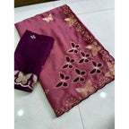 Generic Women's Star Georgette Embellished Saree With Unstitched Blouse 5.5Mtr (Dusty Purple-Blue)
