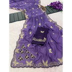 Generic Women's Star Georgette Embellished Saree With Unstitched Blouse 5.5Mtr (Lavender)