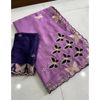 Generic Women's Star Georgette Embellished Saree With Unstitched Blouse 5.5Mtr (Lavender)