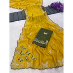 Generic Women's Star Georgette Embellished Saree With Unstitched Blouse 5.5Mtr (Mustard)