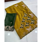 Generic Women's Star Georgette Embellished Saree With Unstitched Blouse 5.5Mtr (Mustard)