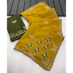 Generic Women's Star Georgette Embellished Saree With Unstitched Blouse 5.5Mtr (Mustard)