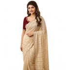 Generic Women's Star Georgette Embroidered Saree With Unstitched Blouse 5.5Mtr (Beige)