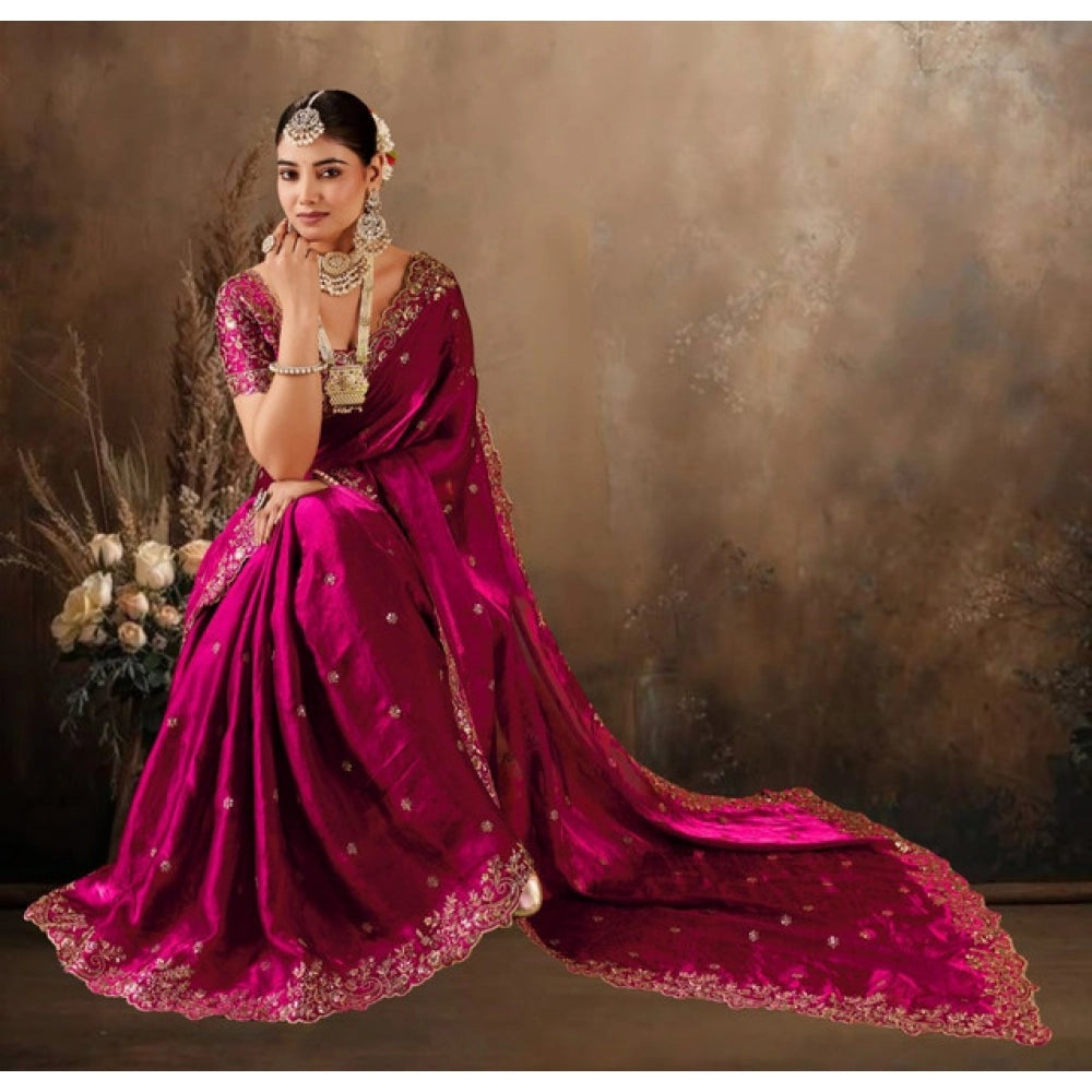 Generic Women's Silk Embroidered Saree With Unstitched Blouse 5.5Mtr