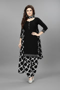 Crepe Printed Dress Material for Women & Girls (Black & White)