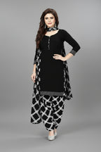 Crepe Printed Dress Material for Women & Girls (Black & White)