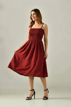 Stylish Women's Sleeveless Smocked Midi Dress – Elegant Casual Party Wear
