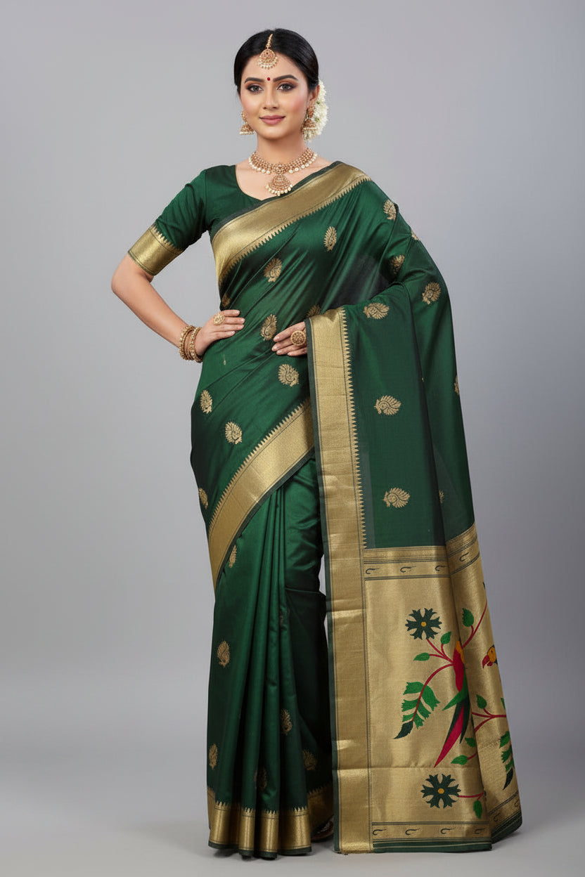 Women’s Jacquard Saree with Blouse – Elegant Traditional Wear (Green, 6.3M)