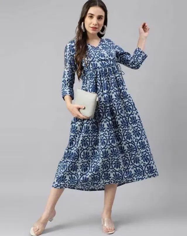 Women's Printed Cotton Gown – Stylish Casual & Daily Wear Dress for Women