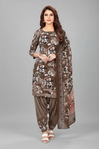 Women’s Printed Crepe Unstitched Dress Material – Elegant Ethnic Fabric (Brown, 2M)