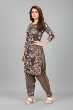 Women’s Printed Crepe Unstitched Dress Material – Elegant Ethnic Fabric (Brown, 2M)