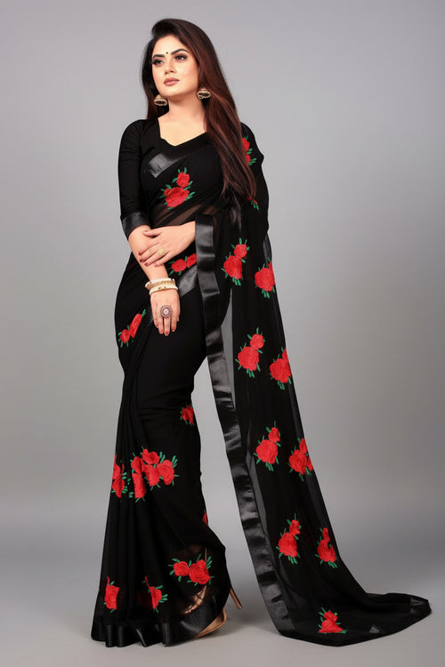 Georgette Embroidered Saree for Women (Bottle Green, 6.3 m)